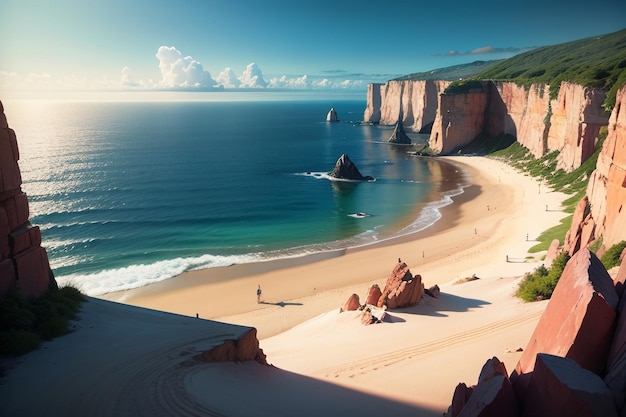 Photo une plage avec une falaise sur le côté droit