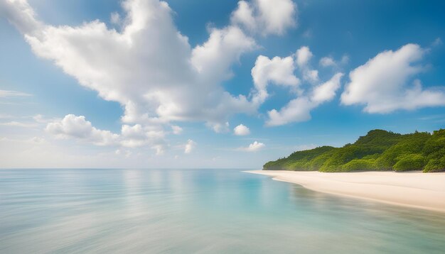 Photo une plage avec une falaise verte et un ciel bleu