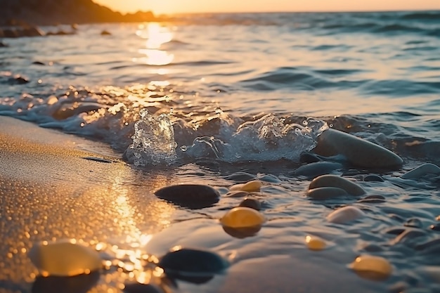 Plage de galets et d'eau