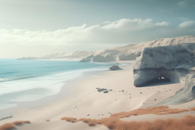 Une plage avec un gros rocher dessus