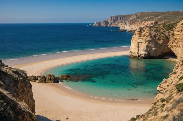 Une plage idyllique avec des falaises imposantes et une mer turquoise