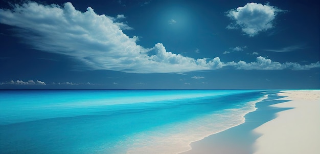 Photo plage idyllique de l'océan doucement lavée par les vagues vue du paysage de la mer d'été generative ai