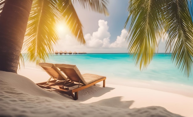 Plage idyllique avec palmiers, parfaite pour des vacances tropicales