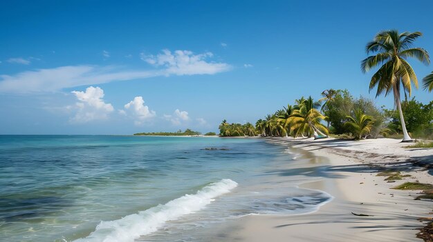 Une plage incroyable avec des palmiers et des eaux cristallines l'endroit parfait pour se détendre et profiter du soleil