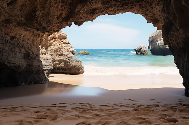 Photo la plage de l'intérieur d'une grande grotte rocheuse