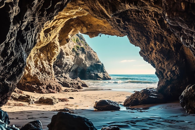 la plage de l'intérieur d'une grande grotte rocheuse