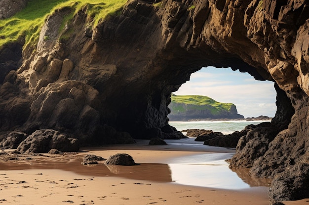 Photo une plage isolée avec une arche rocheuse naturelle