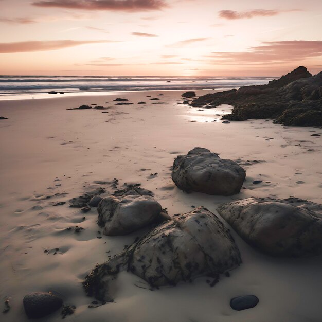 Une plage isolée baignée par la lueur du coucher du soleil Generative AI