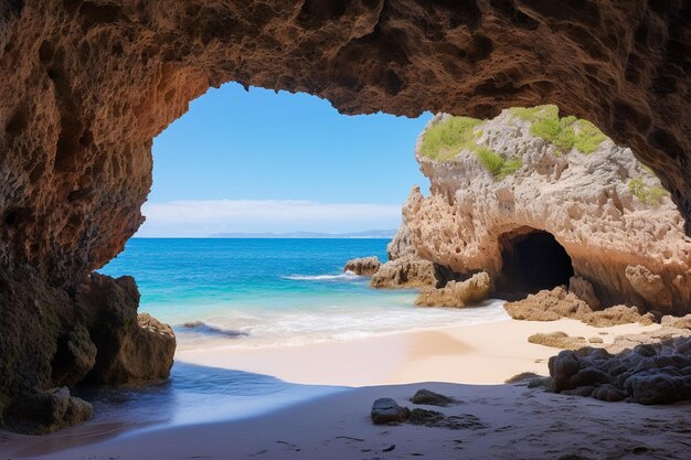 Photo une plage isolée avec une entrée dans une grotte