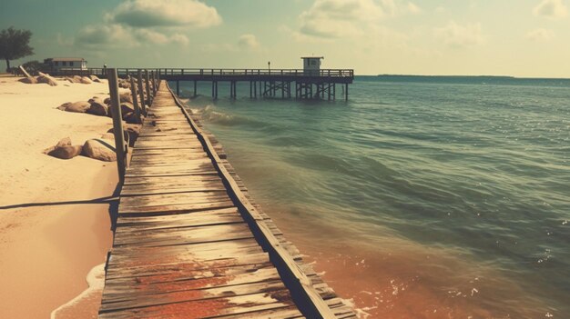 Photo une plage avec une jetée qui s'étend dans l'eau