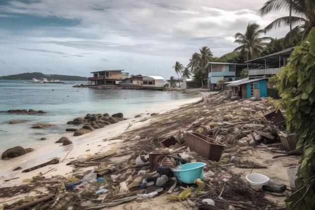 Plage jonchée d'ordures éparpillées partout AI générative