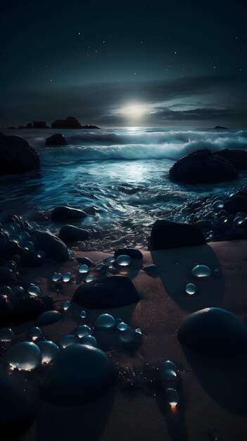 Photo une plage avec une lune et des étoiles dessus