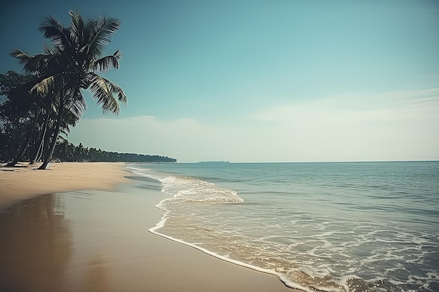 Plage de mer d'été calme et tranquille vue large sur l'océan avec IA générative de palmiers élevés