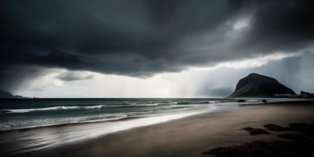 Une plage avec une montagne en arrière-plan Image générée par l'IA