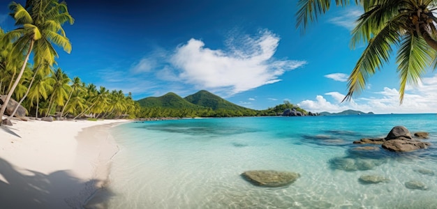 Une plage avec une montagne en arrière-plan