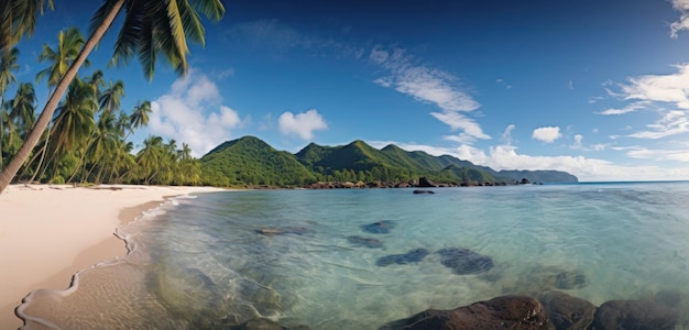 Une plage avec des montagnes en arrière-plan