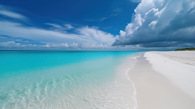 Une plage avec un océan bleu et du sable blanc