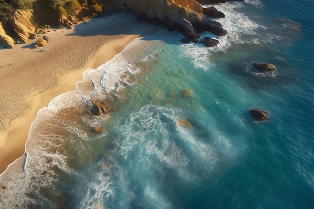 Une plage avec un océan bleu et des rochers