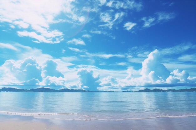 Une plage avec un océan et un ciel bleus flous.