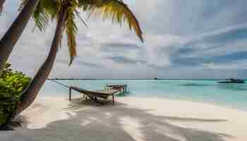 Photo une plage avec un palmier et une chaise de plage