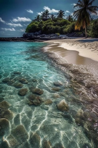 Une plage avec un palmier dessus