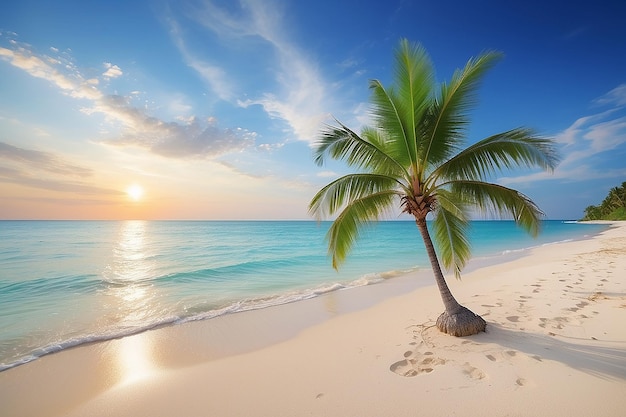 Plage et palmier sur la mer avec un beau ciel en arrière-plan