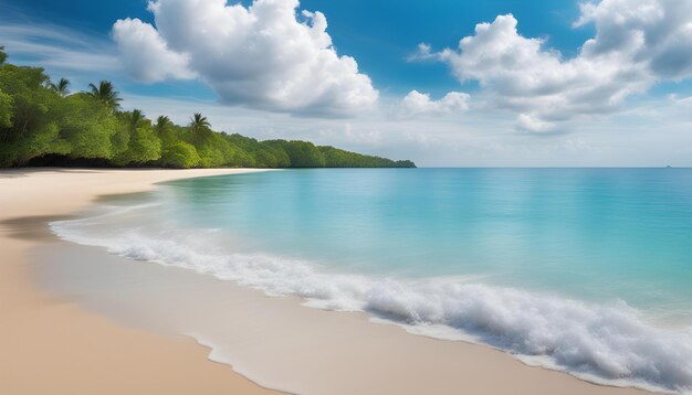 une plage avec un palmier et l'océan en arrière-plan