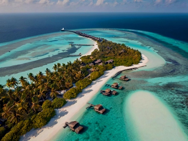 Photo une plage avec des palmiers et un bateau dans l'eau