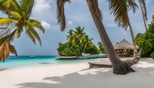 Photo une plage avec des palmiers et une chaise de plage