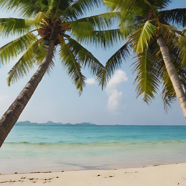 Photo une plage avec des palmiers et un ciel bleu en arrière-plan