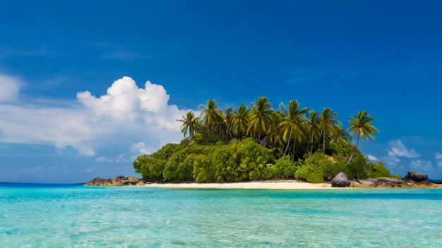 une plage avec des palmiers et un ciel bleu