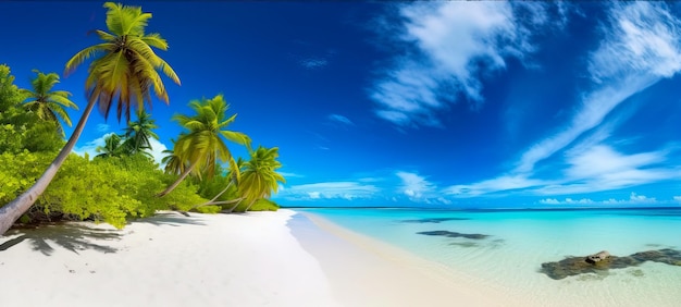 Une plage avec des palmiers et un ciel bleu