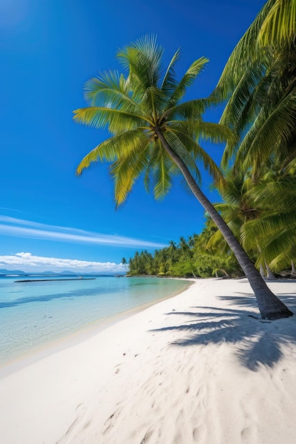 Une plage avec des palmiers et un ciel bleu