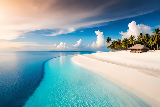Une plage avec des palmiers et un ciel bleu