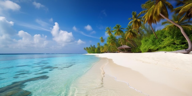 Une plage avec des palmiers et un ciel bleu