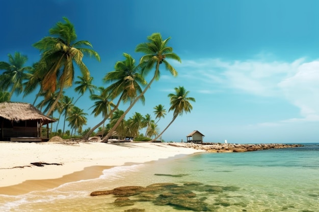 Une plage avec des palmiers et un ciel bleu