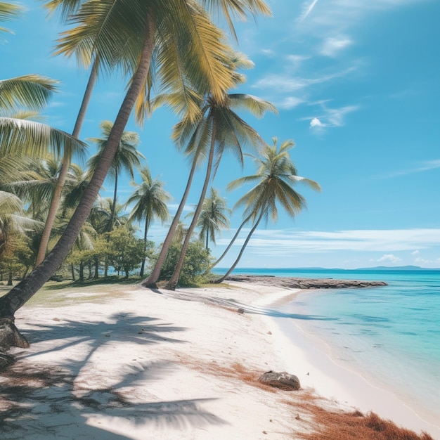 Une plage avec des palmiers et un ciel bleu