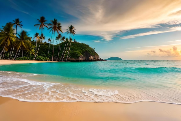 Une plage avec des palmiers dessus