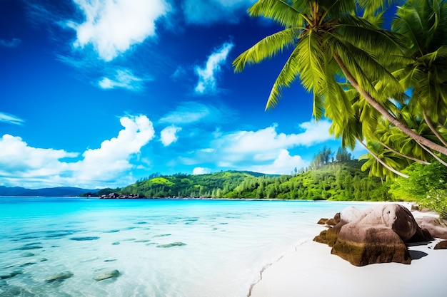 Plage avec des palmiers et de l'eau bleue île tropicale belle dans le monde paysage de papier peint