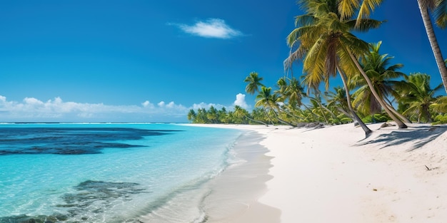 Une plage avec des palmiers et de l'eau claire Image AI générative