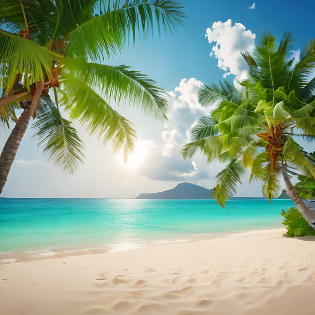 une plage avec des palmiers et un fond de ciel