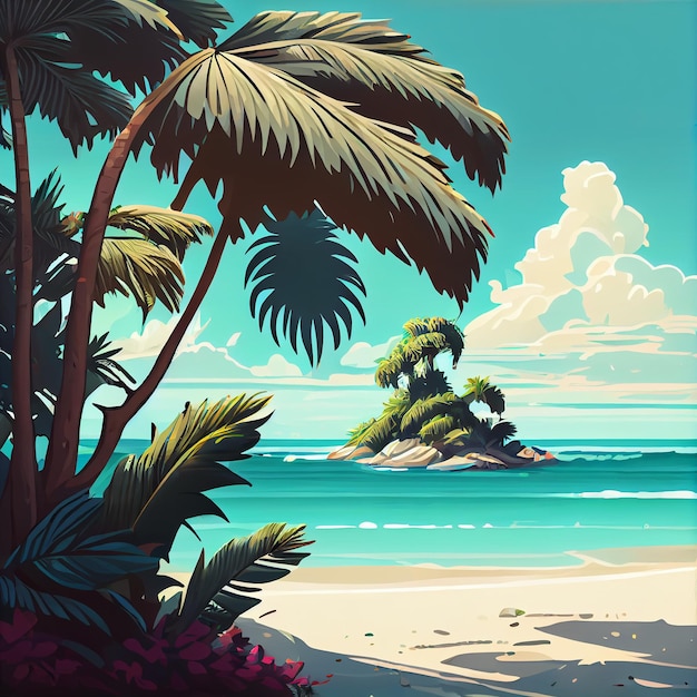 Plage et palmiers sur l'île tropicale Illustration Generative AI