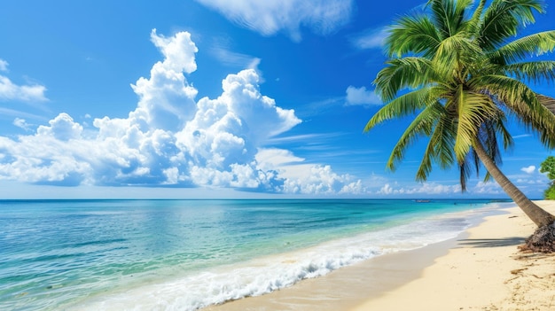 et une plage de palmiers sur la mer avec un beau ciel en arrière-plan