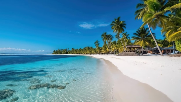 Une plage avec des palmiers et un océan bleu