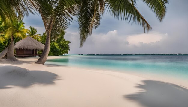 une plage avec des palmiers et une plage de sable blanc