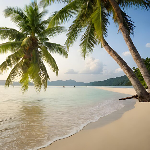 Photo une plage avec des palmiers et un plan d'eau avec un fond de ciel