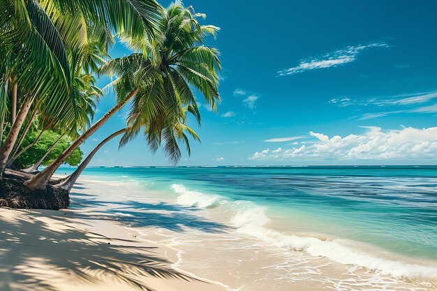 Plage avec des palmiers et vue sur l'océan