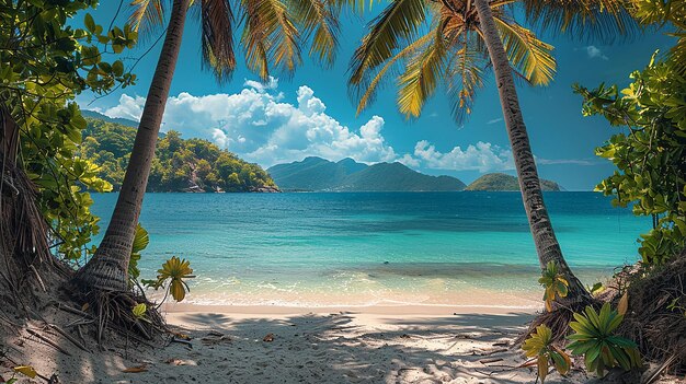 Photo une plage avec des palmiers et une vue sur l'océan