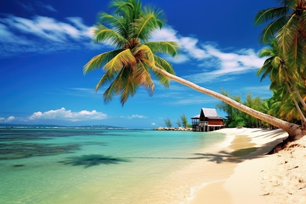 Une plage avec des palmiers.