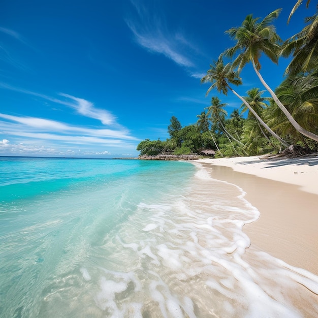 Une plage paradisiaque avec du sable blanc et des eaux bleues cristallines